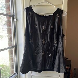4/$25 SALE LANE BRYANT Black Leather Embellished Sleeveless Peplum Top SIZE 16